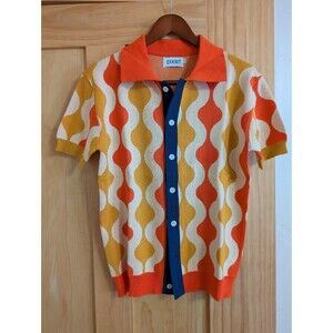 Oxknit 70s Funky Knit Short Sleeve Button Up -- size S